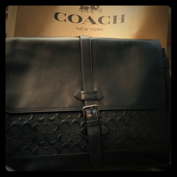 Coach Leather Signature Embossed Messenger Bag - Picture 1 of 4